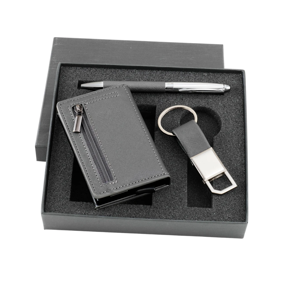 Set portachiavi, portacarte e penna