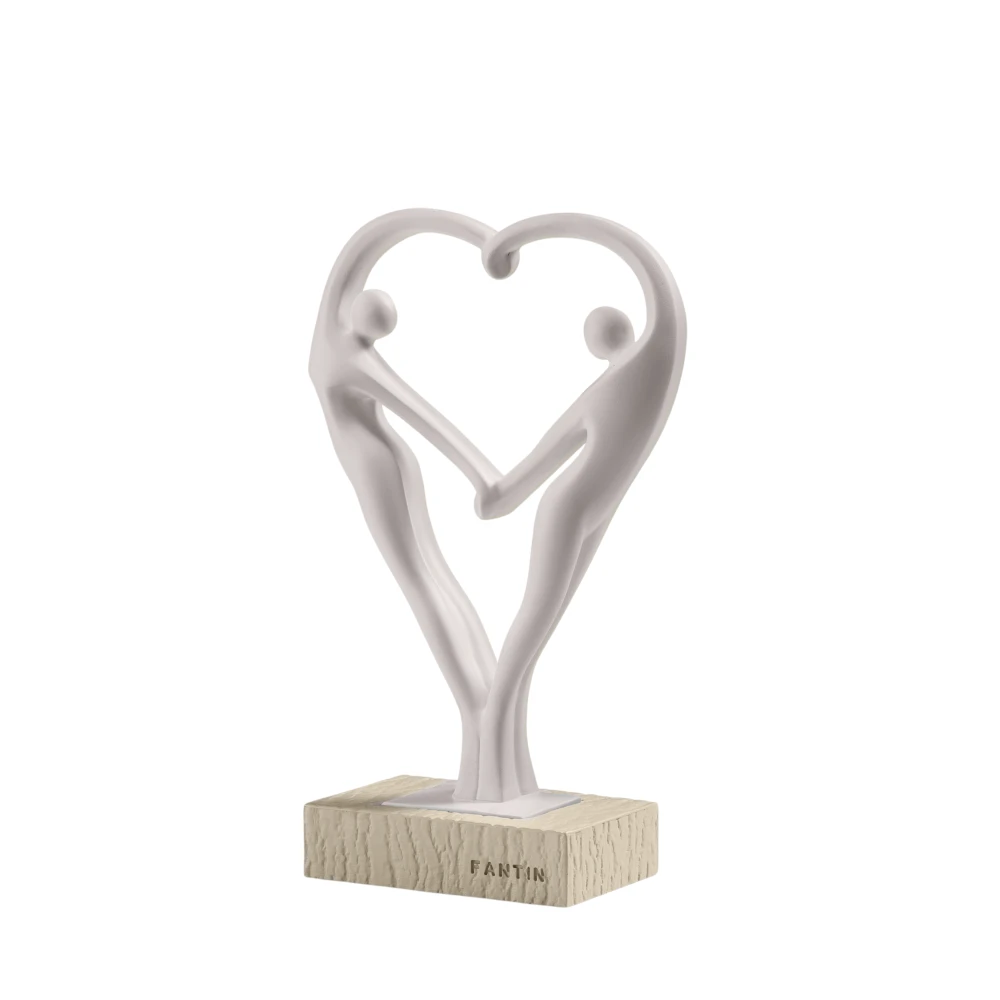 Statuetta Innamorati cuore bianco base tortora