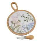 Set tagliere in ceramica con base in legno ortensia