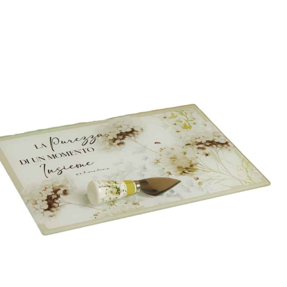 Tagliere in vetro con coltellino - Bomboniere Claraluna