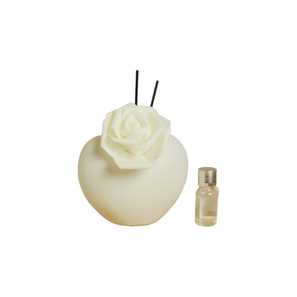 Profumatore forma cuore con fiore bianco - Bomboniere Claraluna