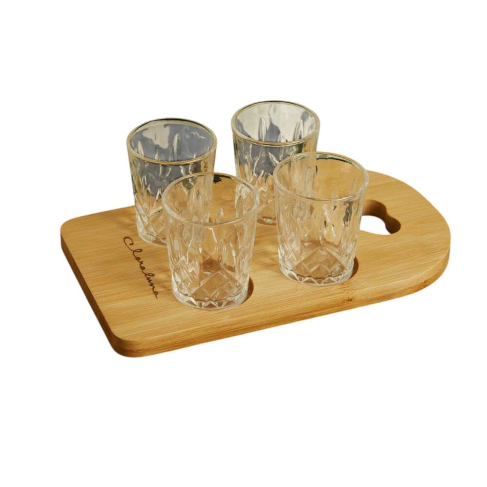 vassoio in legno di bambù con 4 bicchieri