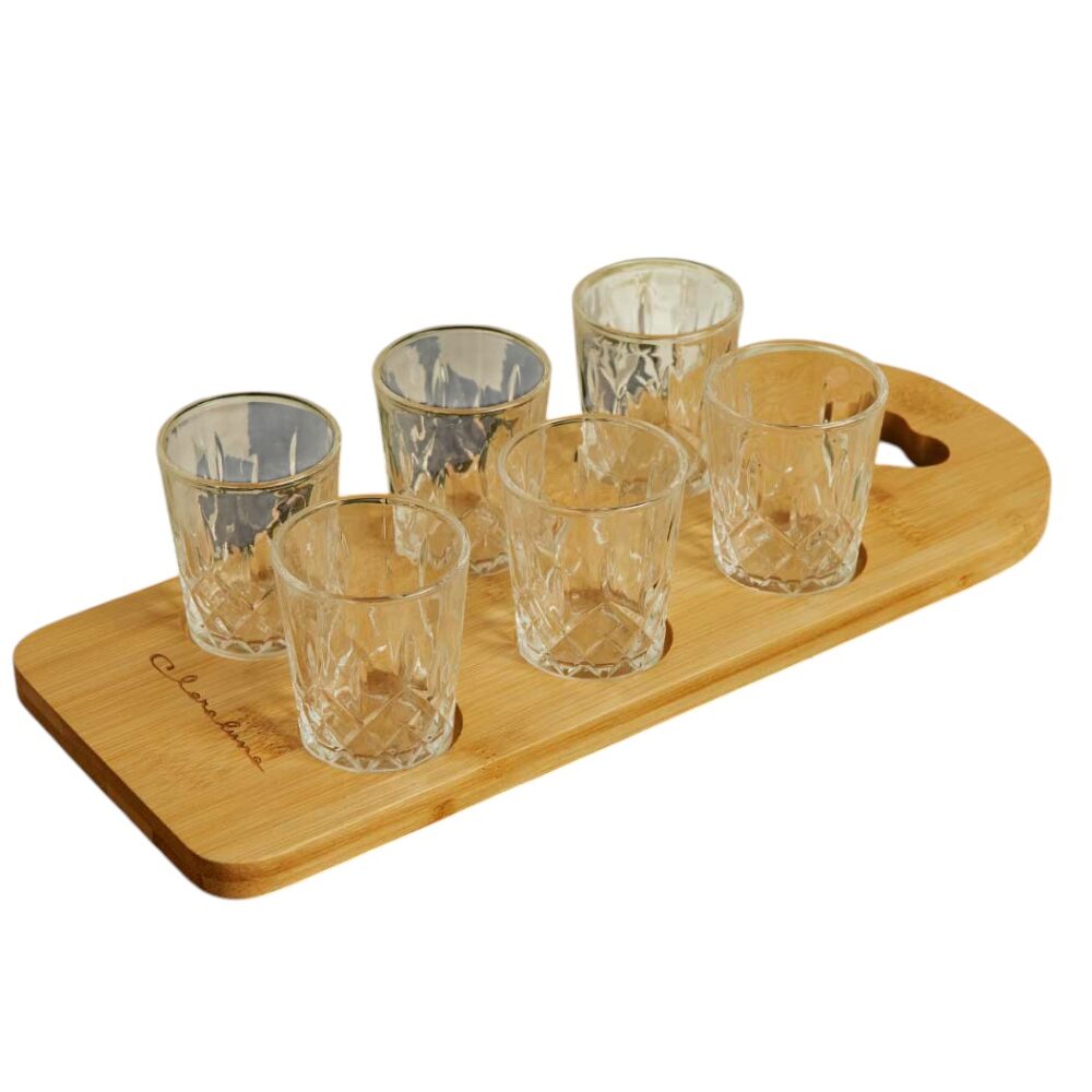 Vassoio in legno di bambù con 6 bicchieri - Bomboniere Claraluna