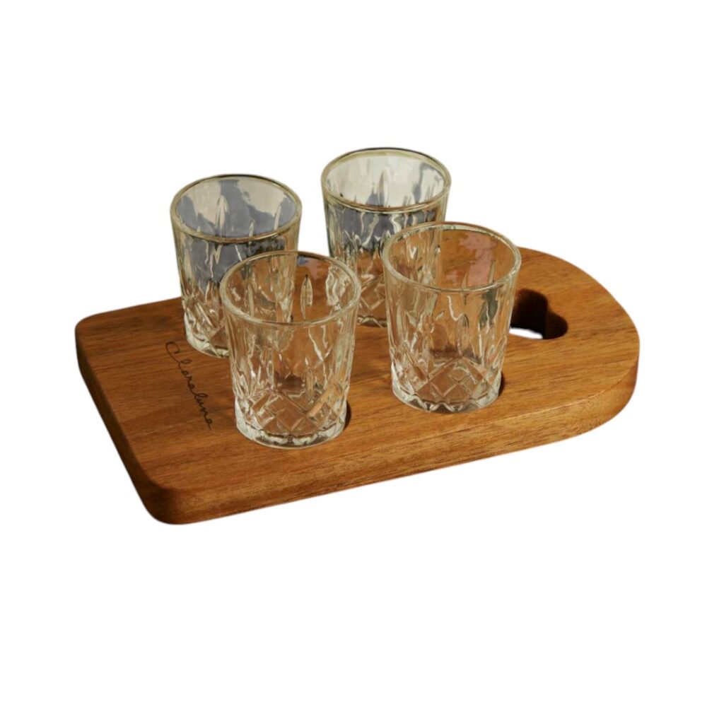 Vassoio in legno di acacia con 4 bicchieri - Bomboniere Claraluna