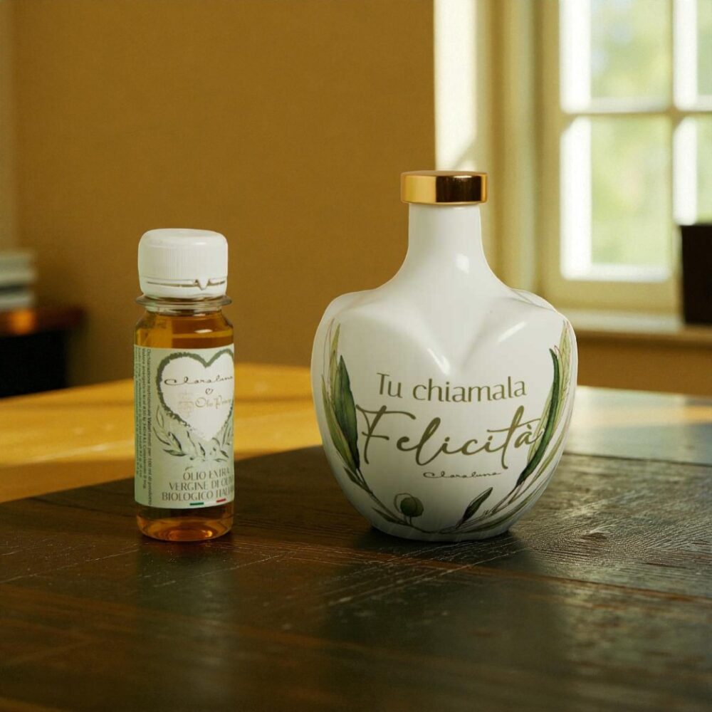Oliera foglie d'ulivo con olio grande - Bomboniere Claraluna