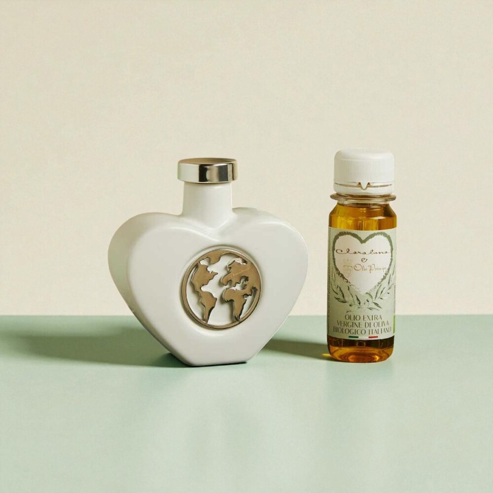 Oliera mondo silver con olio - Bomboniere Claraluna