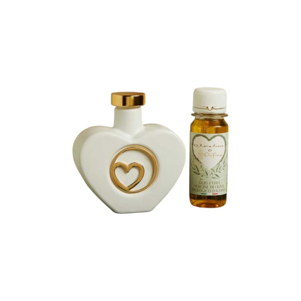Oliera cuore oro con olio - Bomboniere Claraluna