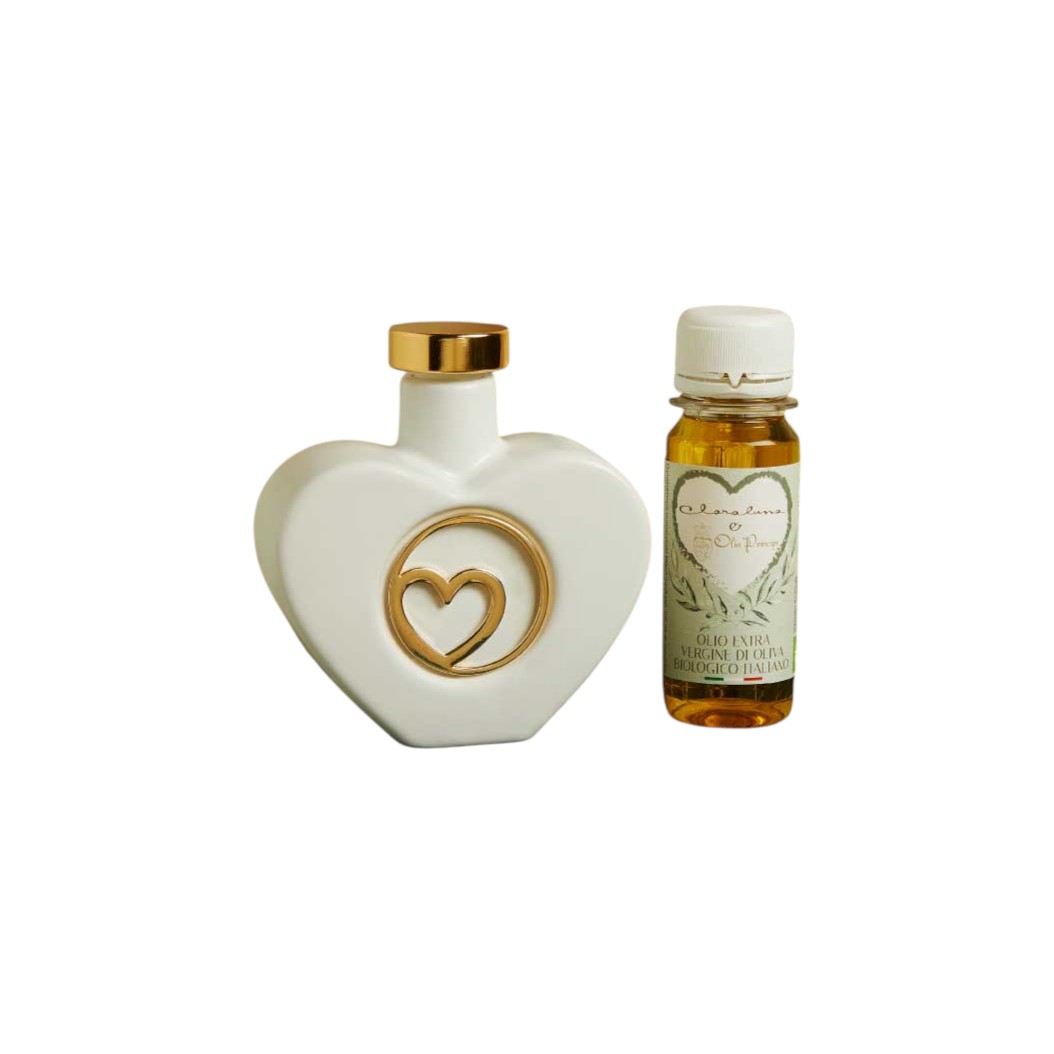 Oliera cuore oro con olio - Bomboniere Claraluna