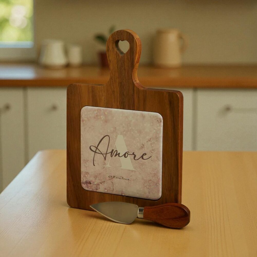 Tagliere ceramica decorata tema viaggio con coltellino - Bomboniere Claraluna