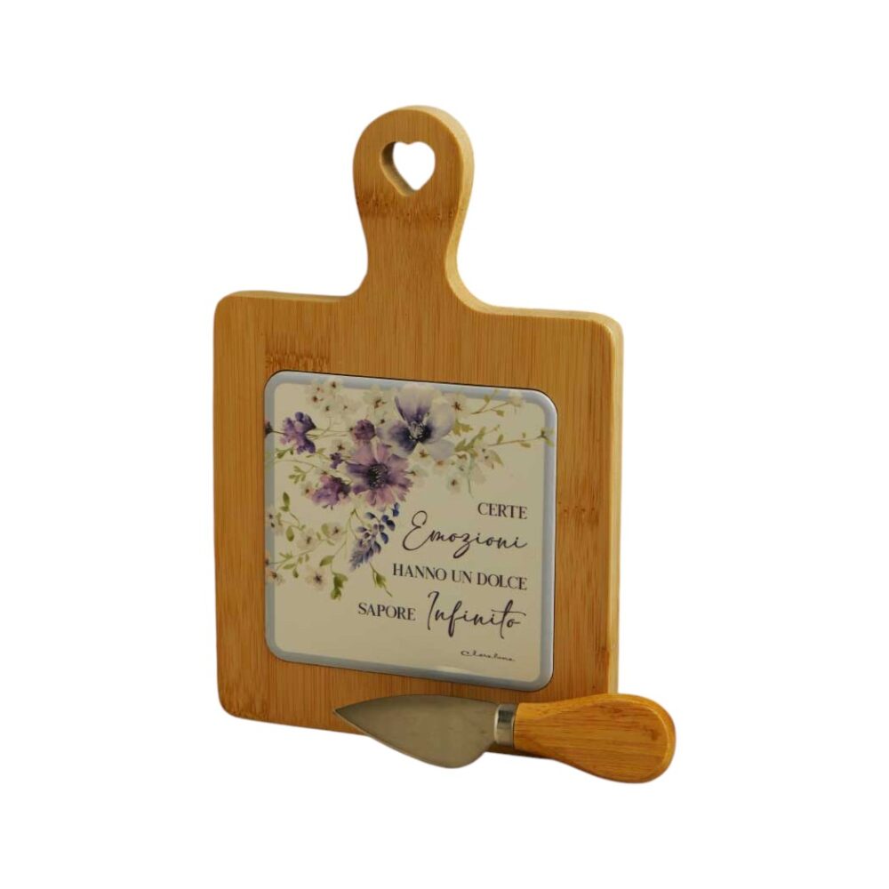 Tagliere ceramica decorata floreale lilla con coltellino - Bomboniere Claraluna