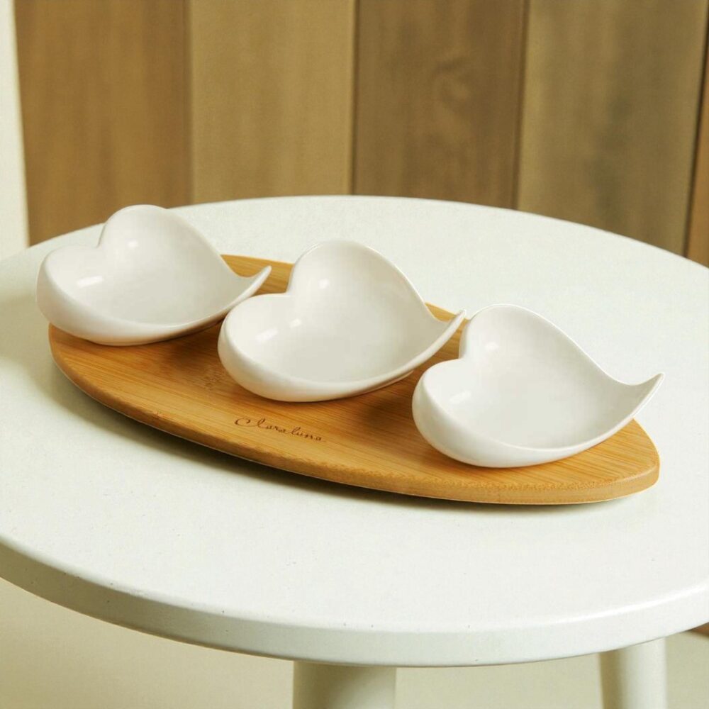 Vassoio in legno di bambù con 3 ciotole - Bomboniere Claraluna