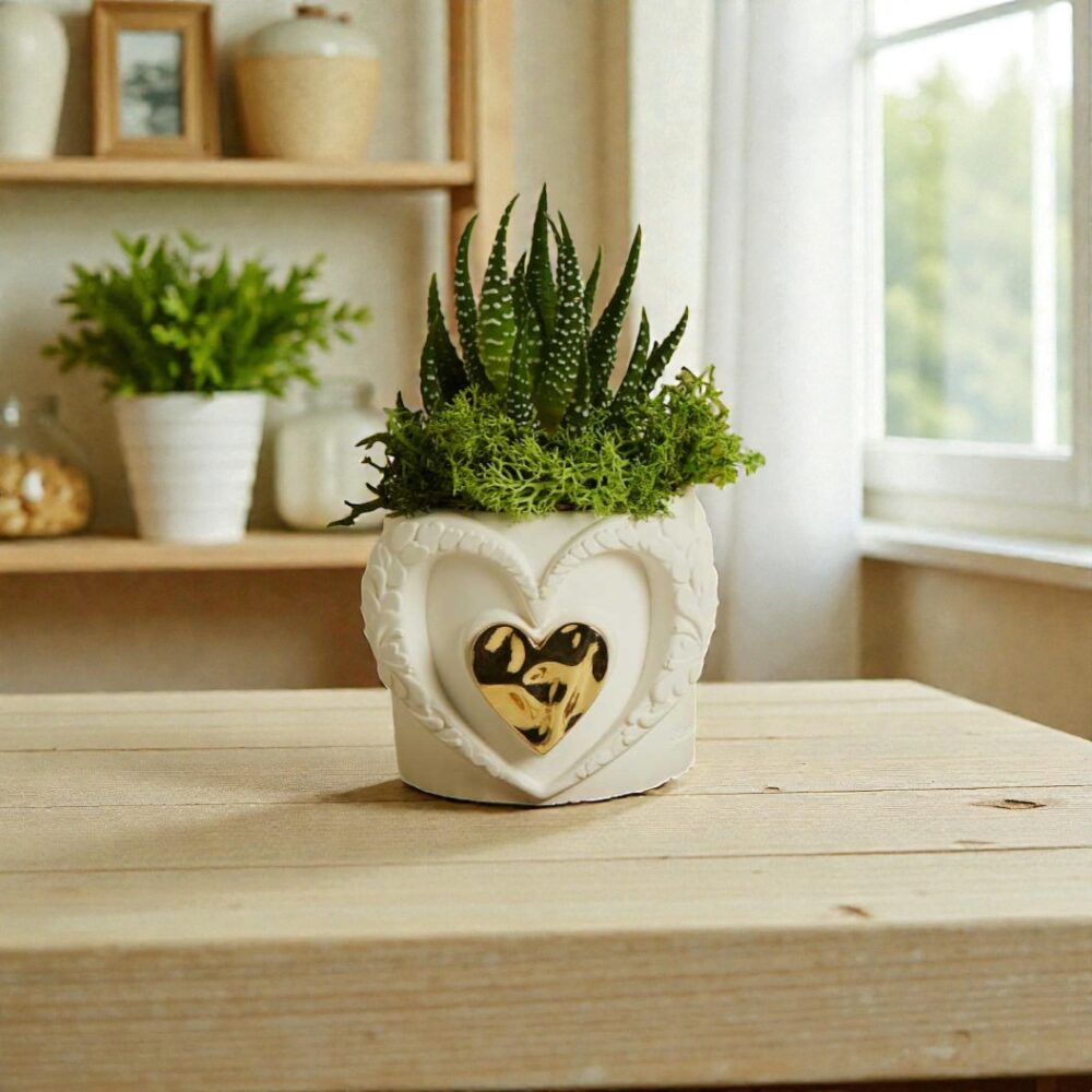 Vasetto cuore bianco e oro- Bomboniere Claraluna