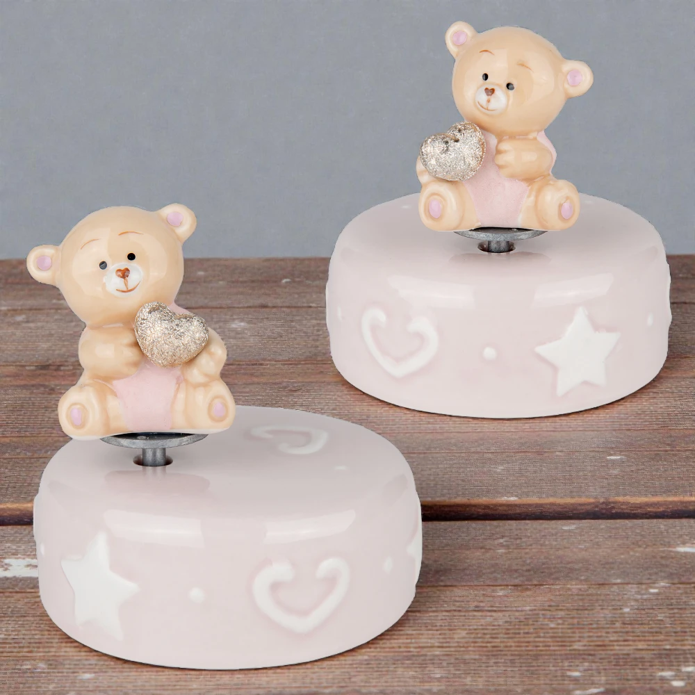 Carillon Orso Peluche Rosa Dm8 H9 Bomboniere ETM - immagine 2