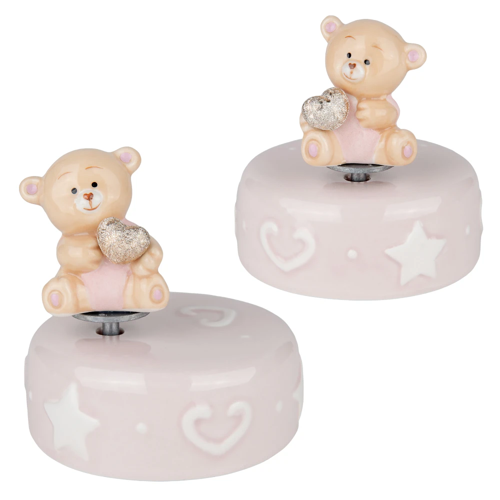 Carillon Orso Peluche Rosa Dm8 H9 Bomboniere ETM