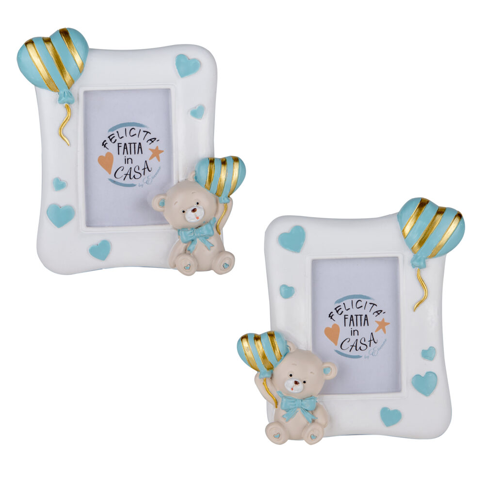Portafoto Orso Pupo Cielo Cm 10 H12 Bomboniere ETM
