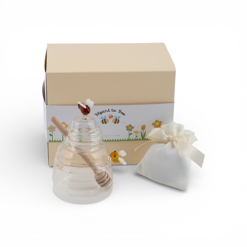 Porta miele picc. vetro dec. 8x12cm+ast+sacc