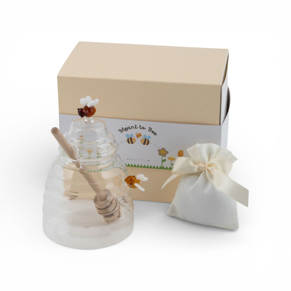 Porta miele gr. vetro dec. 10x15cm+ast+sacc