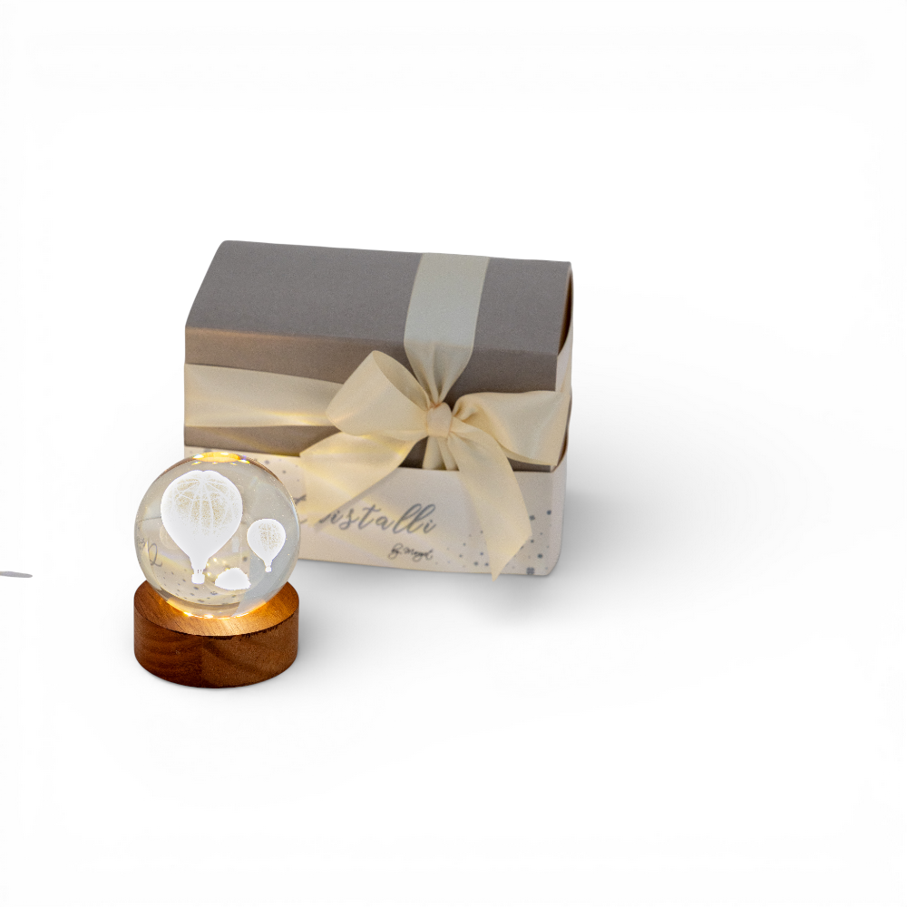 Sfera piccola mongolfiera con base legno led 6cm