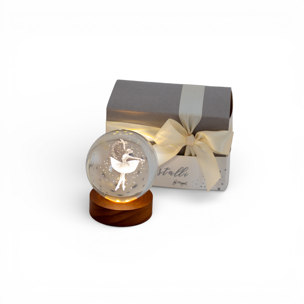 Sfera grande ballerina con base legno led 8cm