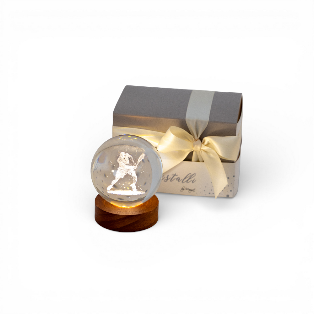 Sfera grande tennista con base legno led 8cm