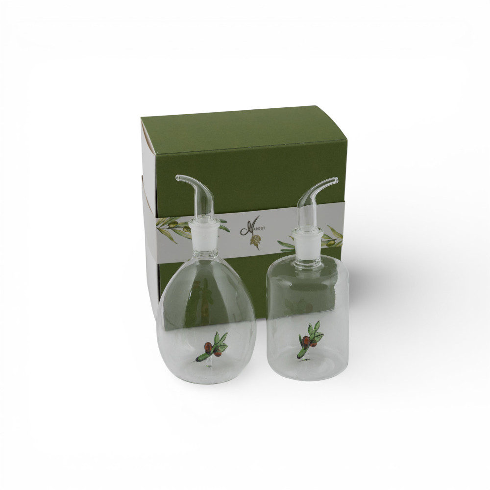 Oliera gr. vetro dec. 2 mod. ass 7x18cm+ast+sacc