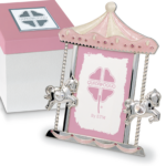 Portafoto con cavallini in argento e inserti rosa - Bomboniere solidali Quadrifoglio