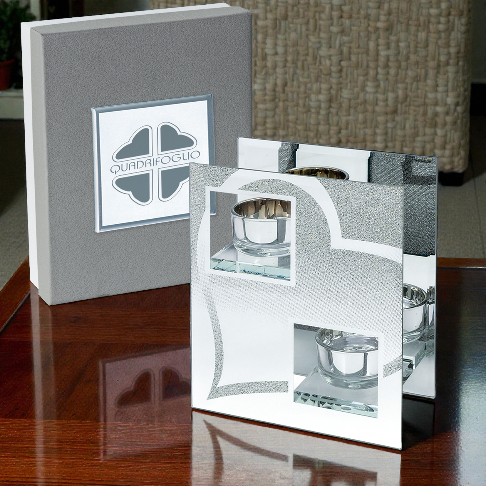 Portafoto T-light collezione Diamante cm 13x7 h16 - Bomboniere solidali Quadrifoglio - immagine 2