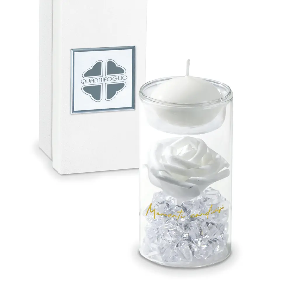 Tubo Rosa Bianca-cm6x11-collezione Platino - Bomboniere solidali Quadrifoglio