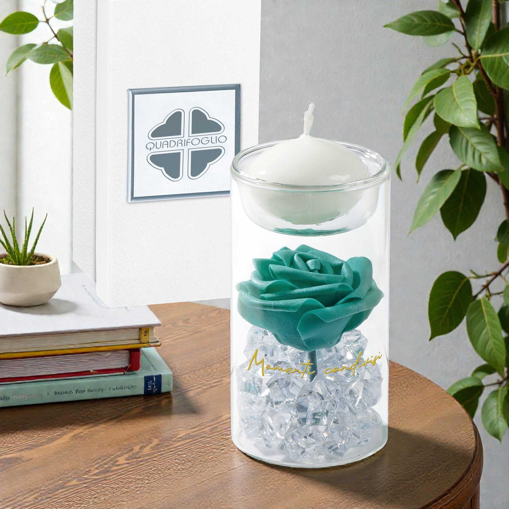 Tubo Rosa Verde-cm6x11-collezione Platino - Bomboniere solidali Quadrifoglio - immagine 2