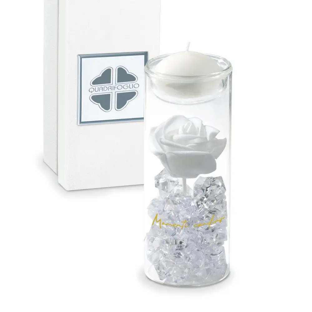 Tubo Rosa Bianca-cm6x16-collezione Platino - Bomboniere solidali Quadrifoglio