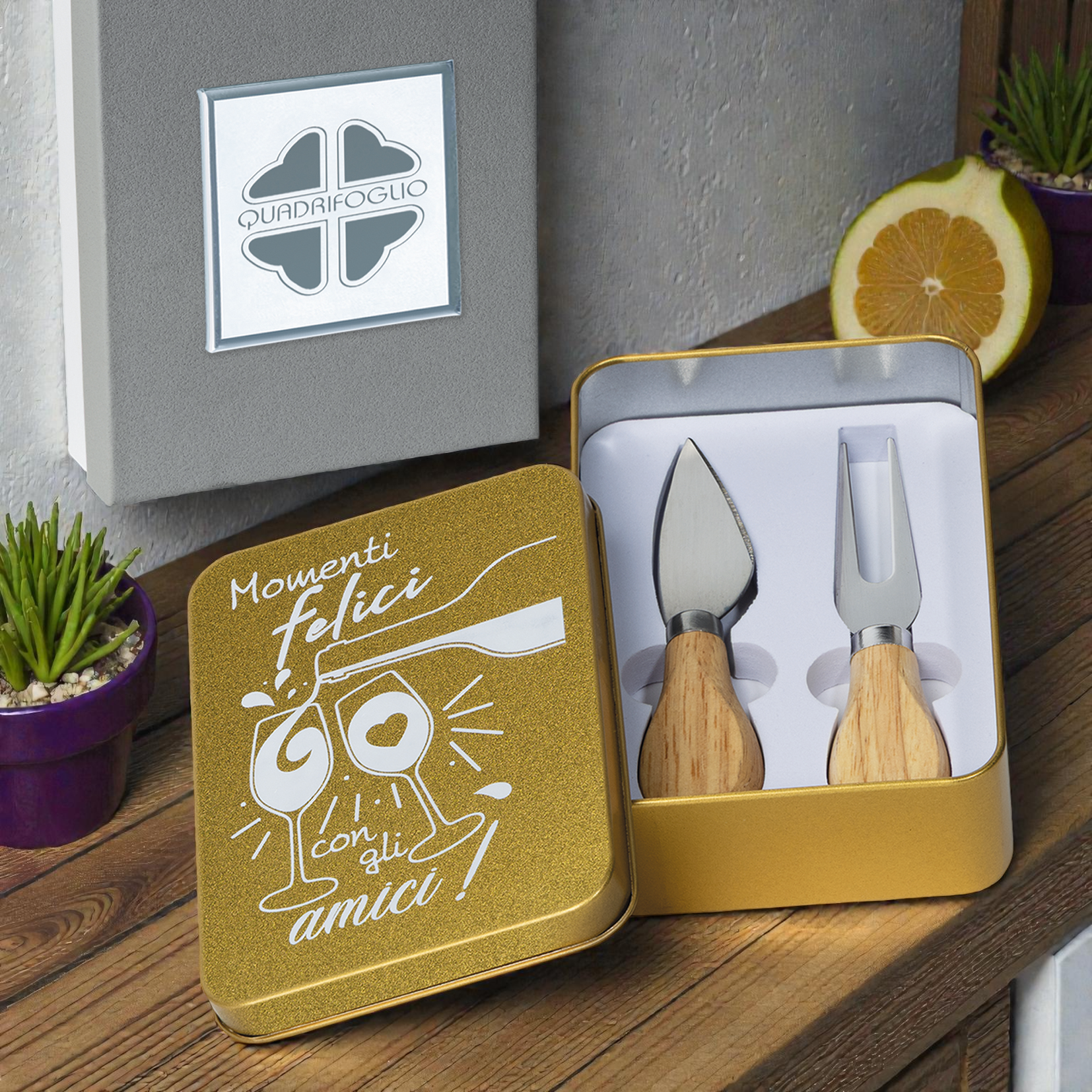 Set formaggio 10x14-collezione Rame- Bomboniere solidali Quadrifoglio - immagine 2