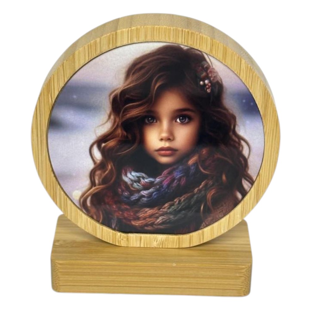 Portafoto in bamboo tondo girevole personalizzabile