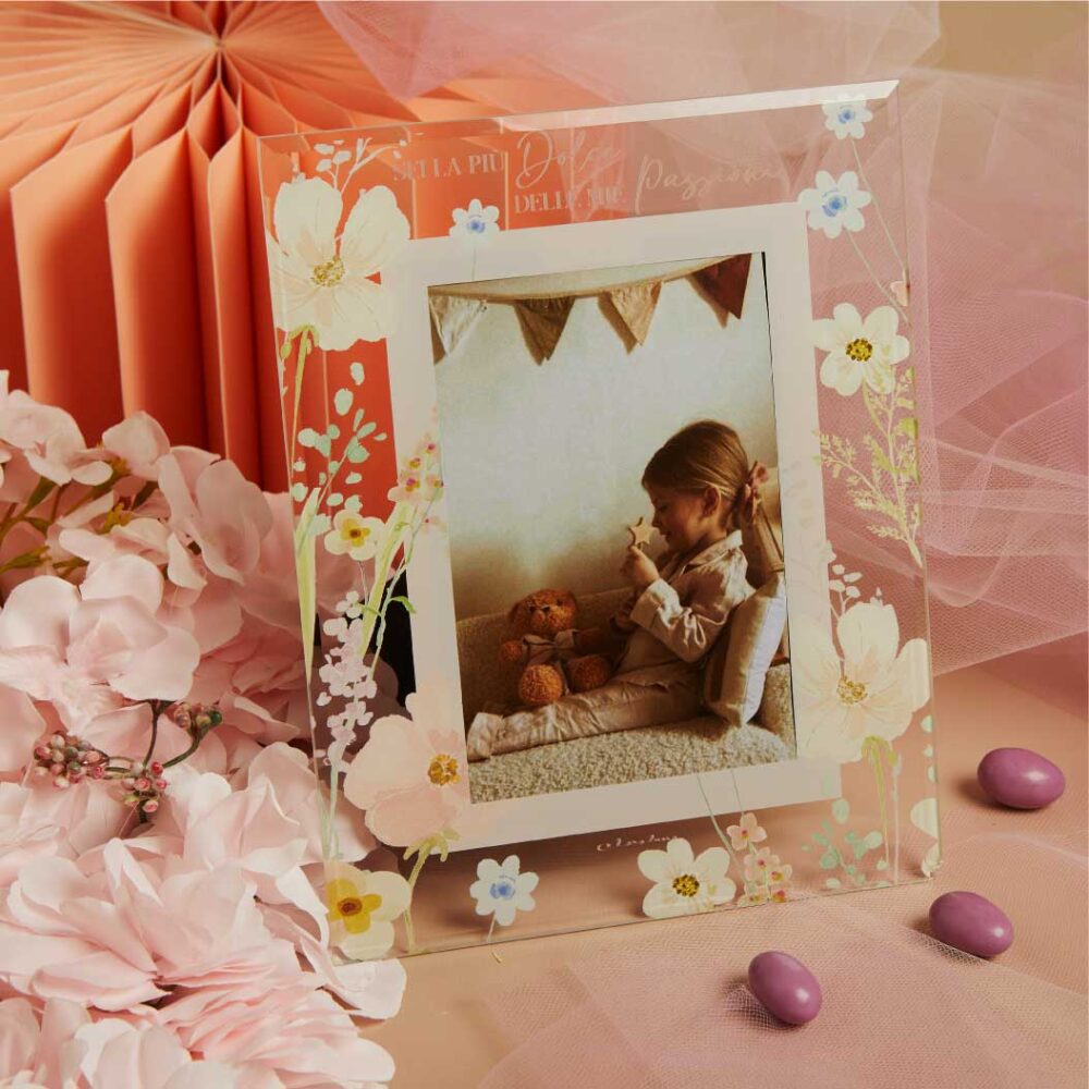 portafoto floreale rosa