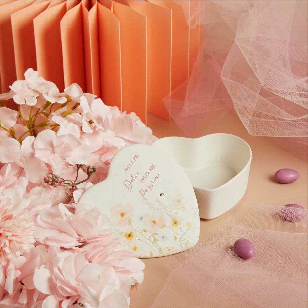 Portagioie cuore decorata rosa - Bomboniere Claraluna