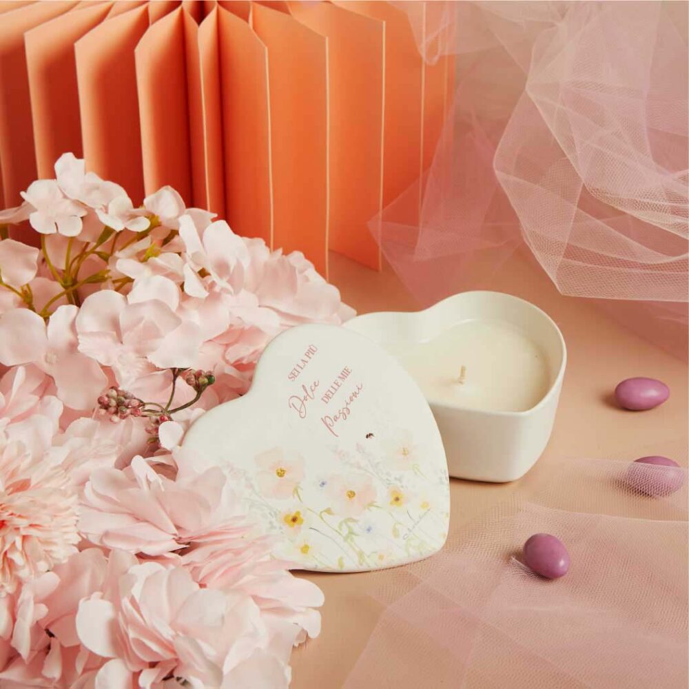 Candela cuore decorata rosa - Bomboniere Claraluna