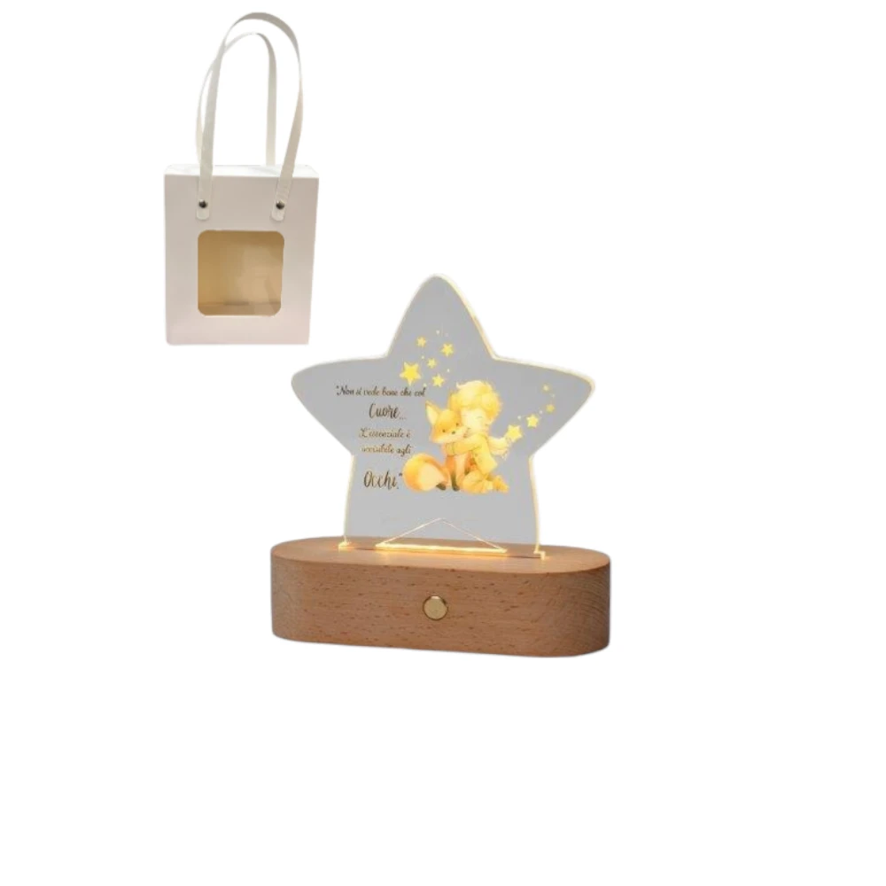 Lampada Led con Plexi Stella Piccolo Principe con shopper Bomboniere AD