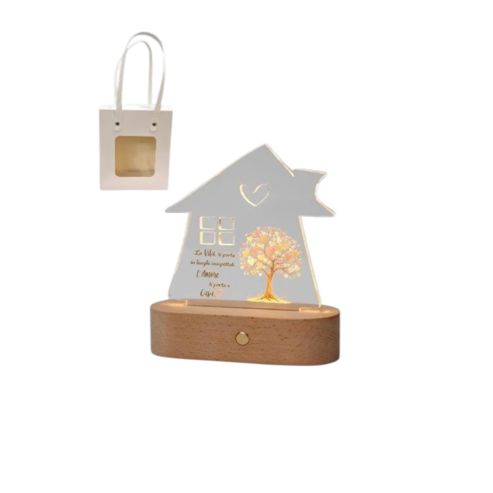 Lampada Led con Plexi Casetta con Albero della Vita Colorato con shopper Bomboniere AD