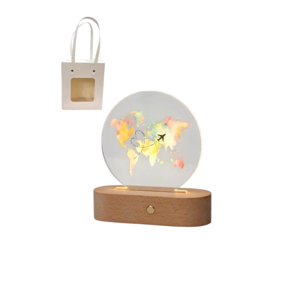 Lampada Led con Plexi Tondo con Mappamondo con shopper Bomboniere AD