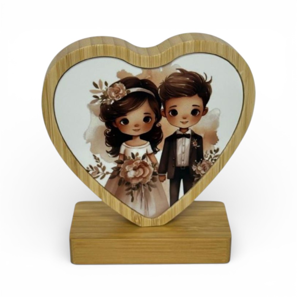 Portafoto in bamboo cuore girevole personalizzabile