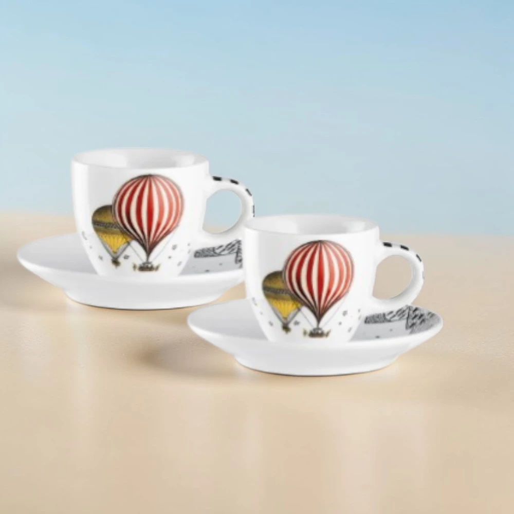 Set 2 Tazze Caffè C/Piattino Giramondo Bianco ML 80 Bomboniere Egan - immagine 2