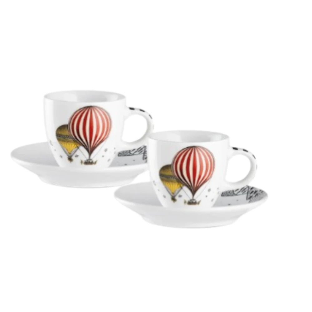 Set 2 Tazze Caffè C/Piattino Giramondo Bianco ML 80 Bomboniere Egan