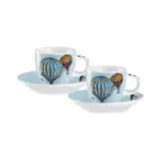 Set 2 Tazze Caffè C/Piattino Giramondo Celeste ML 80 Bomboniere Egan