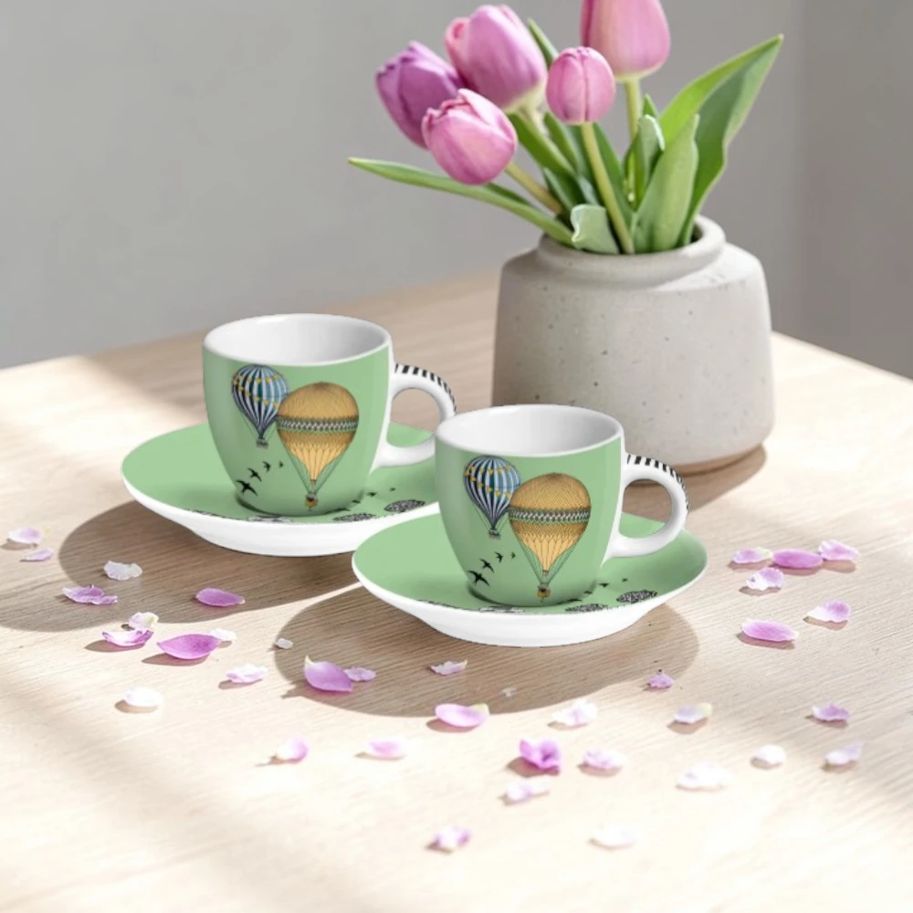 Set 2 Tazze Caffè C/Piattino Giramondo Verde ML 80 Bomboniere Egan - immagine 2