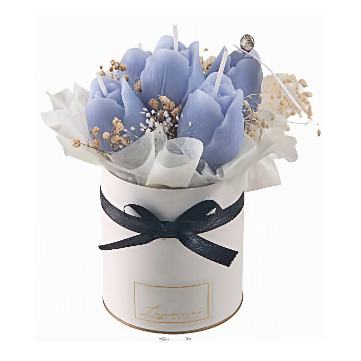 Bouquet di candele tulipani color azzurro bomboniera Laguna