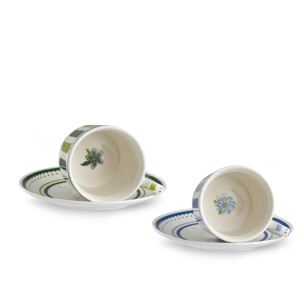 Set 2 tazzine caffè con piattino Notting Hill blu e verde – Bomboniera Egan Collezione 2027 - immagine 2