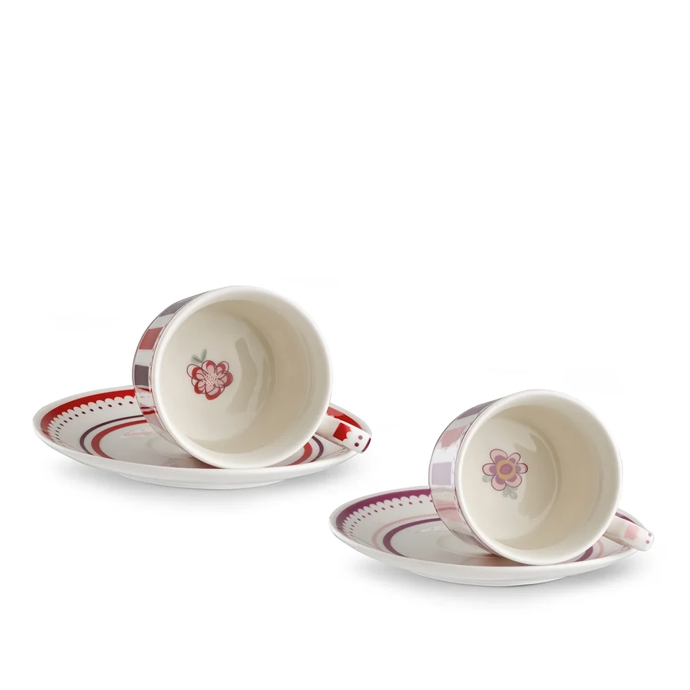 Set 2 tazzine caffè con piattino Notting Hill rosa e bordeaux – Bomboniera Egan Collezione 2027 - immagine 2