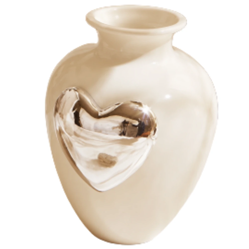 Vaso in ceramica bianca con cuore argento piccolo – Bomboniera Claraluna Collezione 2027