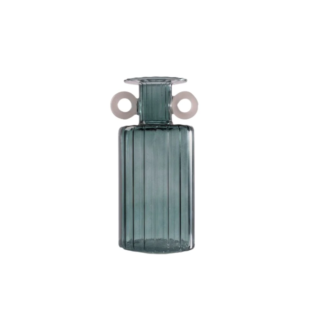 Vaso in vetro rigato verde petrolio con anelli bianchi – Bomboniera Cuorematto Collezione 2027