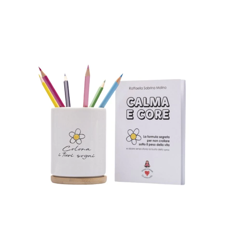 Portamatite Margherita con libro Calma e Core – Bomboniera Cuorematto Collezione 2027