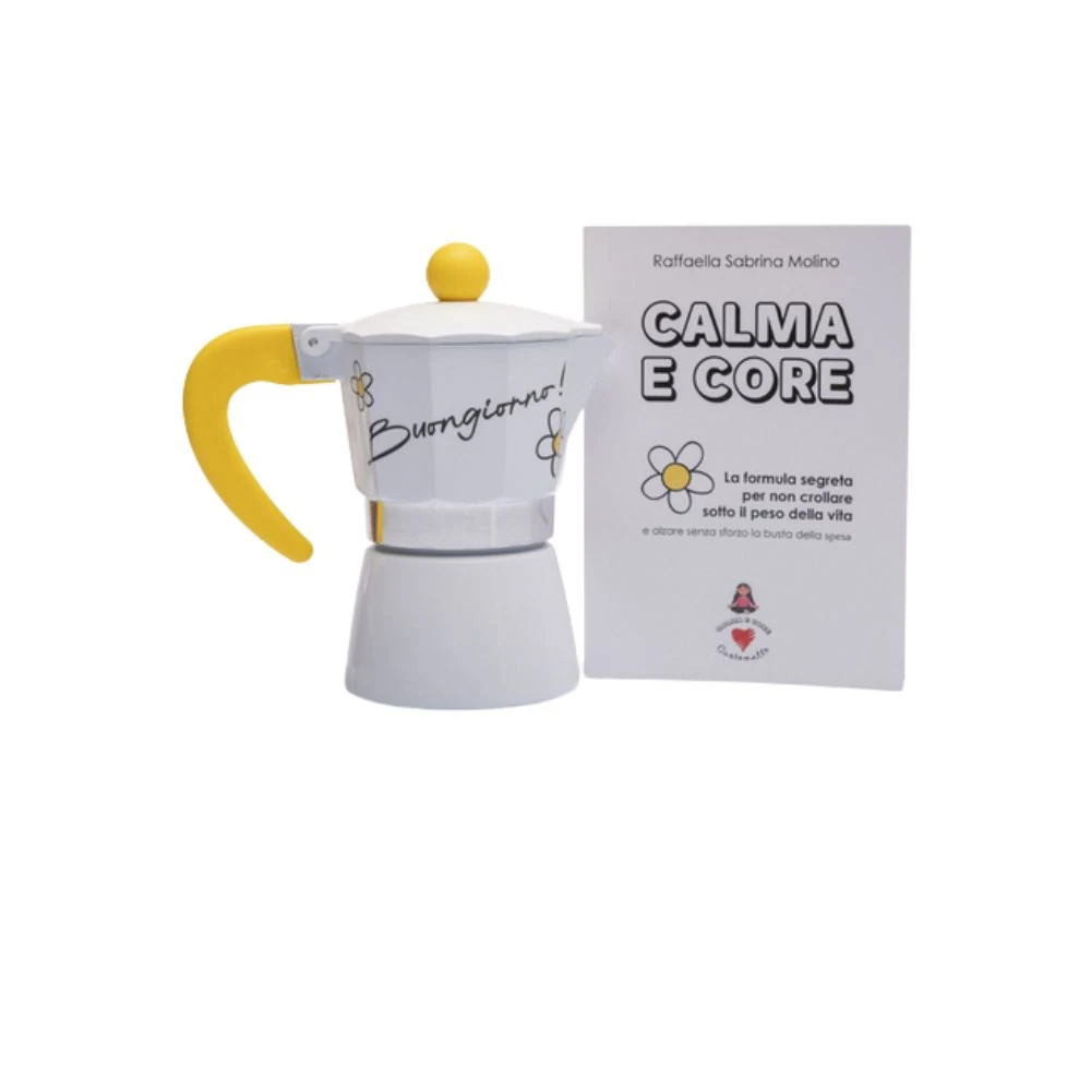 Caffettiera moka Margherita con libro Calma e Core – Bomboniera Cuorematto Collezione 2027